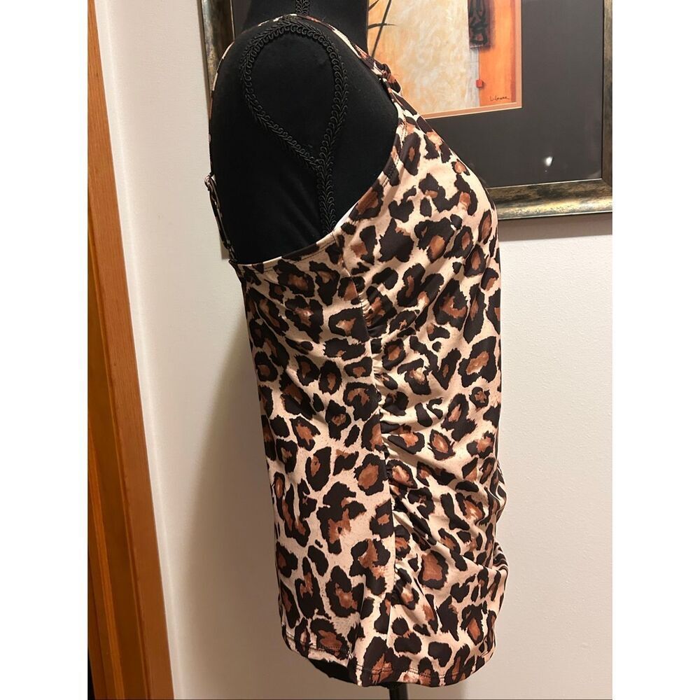 Tempt Me Leopard Print Tankini Swim Top ONLY Size L High Neck Ruched Tummy Contr - Picture 4 of 10
